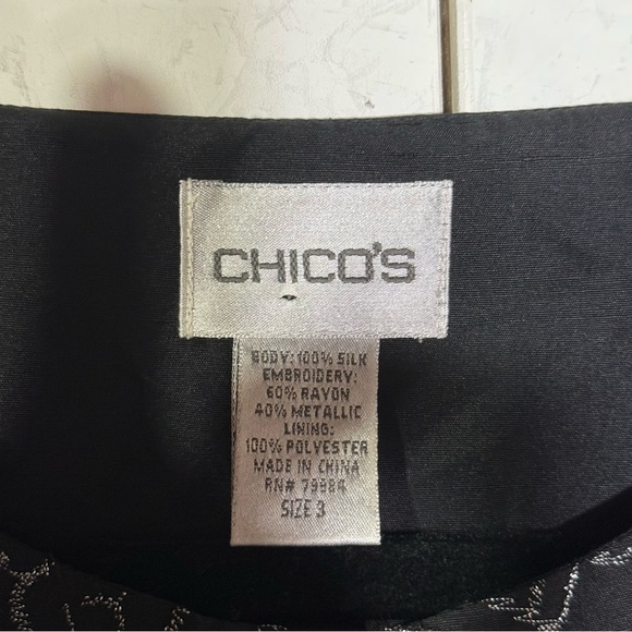 Chico's Embroidered Silk Duster Jacket Black and Silver Floral Longline Size XL - Picture 9 of 13